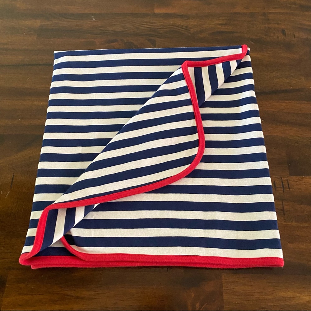 Mark & Graham Classic Organic Newport  Striped Blanket with Red Trim